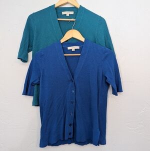 Loft Womens 2pc Blue & Teal Cardigan Bundle Comfy Office Sweater Business Casual